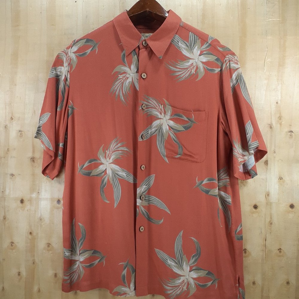 (Vintage - Very Rare) Men's Caribbean Red with Tropical Flowers Hawaiian Shirt